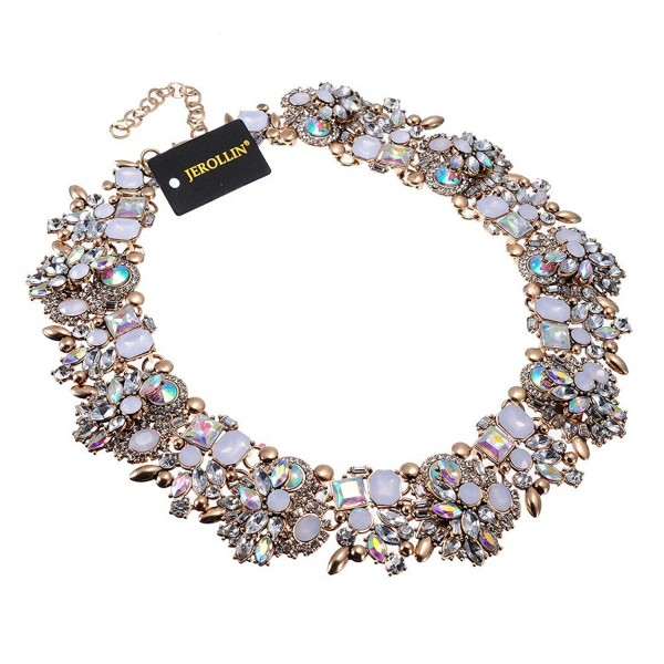 Vintage Gold Tone Chain Multi-Color Glass Crystal Collar Choker Statement Bib Necklace - White - CY12NTA9HPU