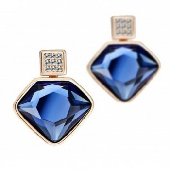Rose Gold Plated Triangle Screw Back Stud Earrings with Austrian Crystal Blue Gift for Kids Girls Women - C511XFSD3H3