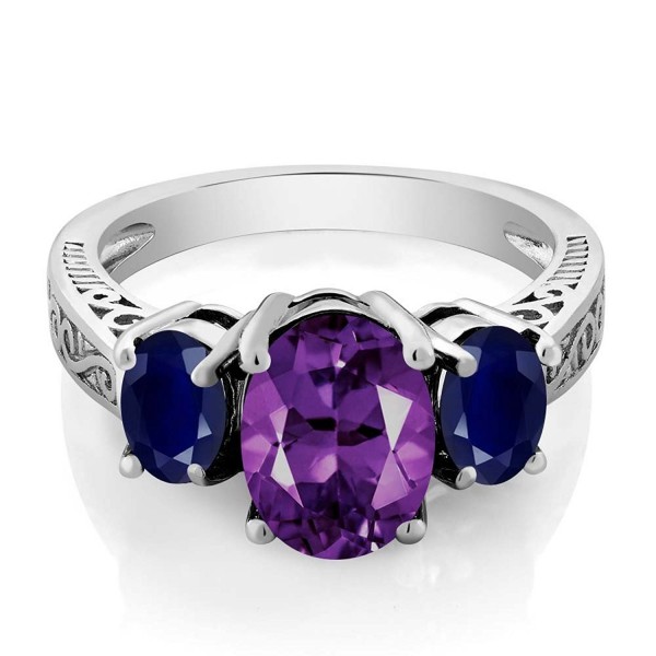 Sterling Silver Purple Amethyst & Blue Sapphire 3-Stone Ring (2.76 cttw- Available in size 5- 6- 7- 8- 9) - C911GNAJ12P