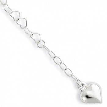 Black Bow Jewelry Sterling Silver 5mm Heart Link & Dangling 12mm Heart Anklet- 9-10 Inch - CC119E3KGL9
