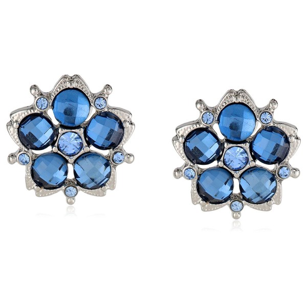 1928 Jewelry "1928 Blue Jeweltones" Silver-Tone Flower Button Stud Earrings - Silver-Tone/Blue - CF11FTA41ZR