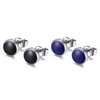 Mealguet Jewelry A Pair Enamel Round Stainless Steel Stud Earring for Men and Women-Black/blue - Two-color-set - CE1822IDLMK