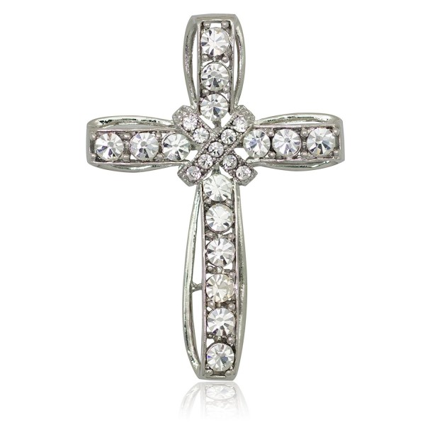 Akianna Silver-tone Swarovski Element Clear Crystals Cross Pin Brooch - C71275W59BH