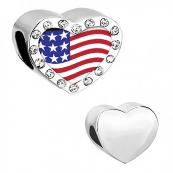 CharmSStory American Usa US Flag Charms Heart Red Synthetic Crystal Photo Beads - White - CD11Z303HYZ