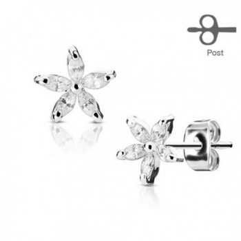 MoBody Pair of Womens Stainless Steel Post Marquise CZ Crystals Flower Petal Stud Earrings - Silver-Tone - CL1894467K6