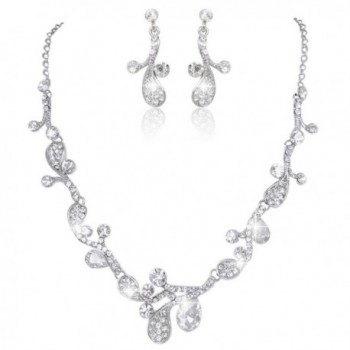 EVER FAITH Bridal Silver-Tone Chunky Flower Leaf Austrian Crystal Clear Necklace Earrings Set - C911GFEYABL