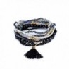 Lureme Bohemian Beads Pearl Tassel Multi Strand Textured Stackable Bangle Bracelet Set(bl003054) - Black - CW182AC6390