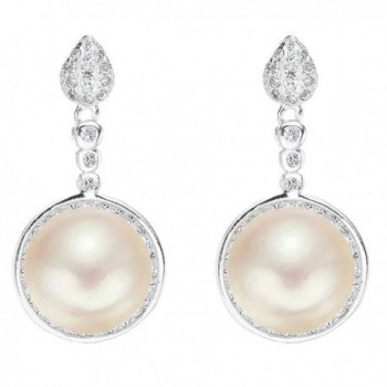 EleQueen 925 Sterling Silver CZ AAA Round Button Cream Freshwater Cultured Pearl Teardrop Bridal Dangle Earrings - CF12DZ9HH69