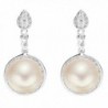 EleQueen 925 Sterling Silver CZ AAA Round Button Cream Freshwater Cultured Pearl Teardrop Bridal Dangle Earrings - CF12DZ9HH69
