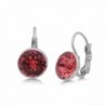 Swarovski Crystal Leverback Earrings - 8mm Dangling Bezel Set 15X Rhodium White Gold Finish - Indian Pink - CI17Z7KDDC4