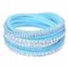 Eyourlife Fashion Leather Wrap Wristband Rhinestone Multilayer Bracelet Bangle Light Blue - CB11PPRTG1T