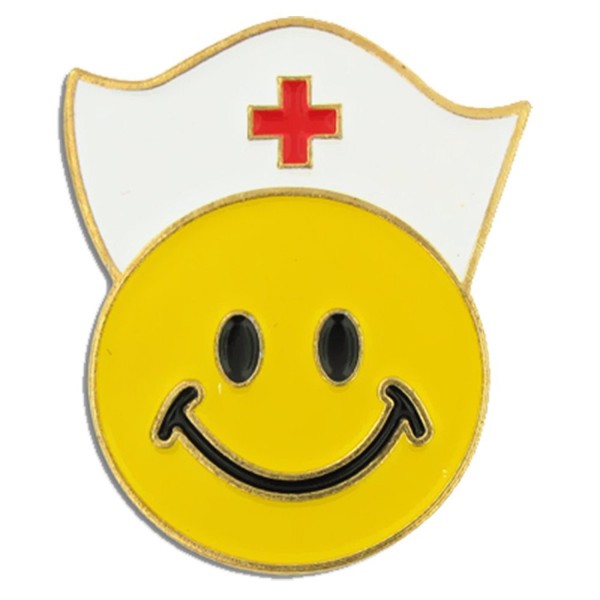 PinMart's Yellow Smiley Face with Nurse Cap Nursing Enamel Lapel Pin - CW11KV44AGL
