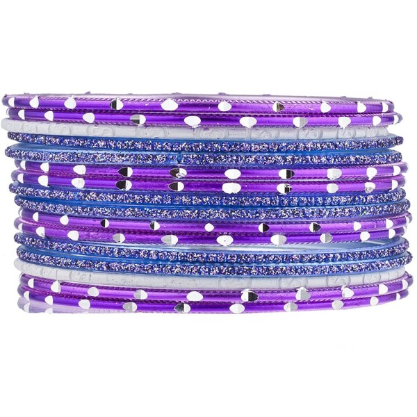 Lux Accessories Purple Blue Glitter Indian Wedding Boho Multi Bangle Set 16 PC - CP183466EQ5