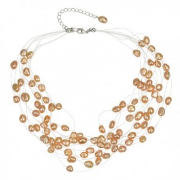 Regalia Multi Strand Baroque Freshwater Cultured Pearl Floating Necklace - Peach - CI182OMA2L6