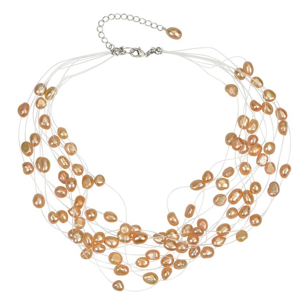 Regalia Multi Strand Baroque Freshwater Cultured Pearl Floating Necklace - Peach - CI182OMA2L6