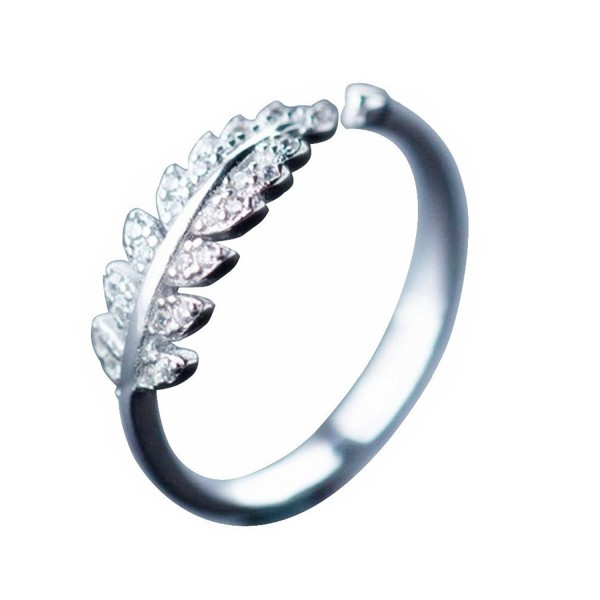 Silver Sakura Cherry Blossoms Leaf Laurel Branch Open Finger Adjustable Ring - C5186ARNXK4