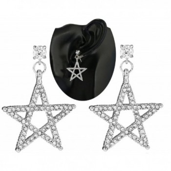 SUNSCSC 1 Pair Clear Crystal Rhinestone Moon Star Dangle Drop Link Cuff Stud Earrings Silver - Two Star - CR182EKT3YT