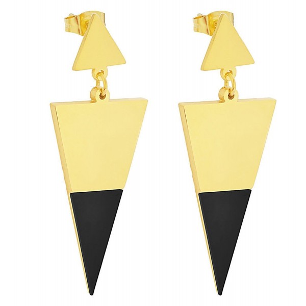 Edforce Stainless Steel Women's Earrings Silver and Black Art Deco Retro Dangle Triangle - Gold | Black - CS187K3KIDU