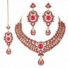 I Jewels Women's Traditional Gold Plated Bridal Jewellery Set With Maang Tikka - Red - CN11NXUUC1N