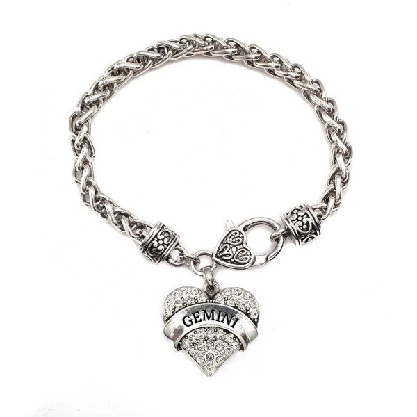 Gemini Zodiac 1 Carat Classic Silver Plated Heart Clear Crystal Charm Bracelet Jewelry - CX11VDKSCNZ