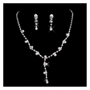 Belle House Sliver Rhinestones Necklace Prom Earrings Jewelry Sets for Wedding Bridal Party BH15024 - Silver - C6128EGM1VJ