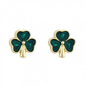 Shamrock Earrings Gold Plated Studs & Enamel Irish Made - C5187NHEIIW