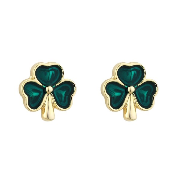 Shamrock Earrings Gold Plated Studs & Enamel Irish Made - C5187NHEIIW