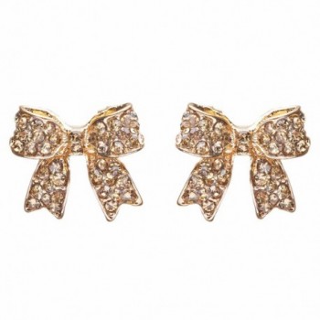 Fashion Crystal Pave Bow Ribbon Stud Earrings Gold - CP118TRTIX3