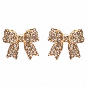 Fashion Crystal Pave Bow Ribbon Stud Earrings Gold - CP118TRTIX3