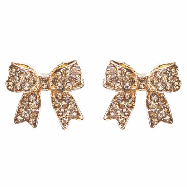 Fashion Crystal Pave Bow Ribbon Stud Earrings Gold - CP118TRTIX3
