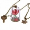 Womens Girls Beauty and the Beast Rose in Glass Dome Enchanted Rose Necklace Jewelry Belle Cosplay - Red - C417YZSWQEU