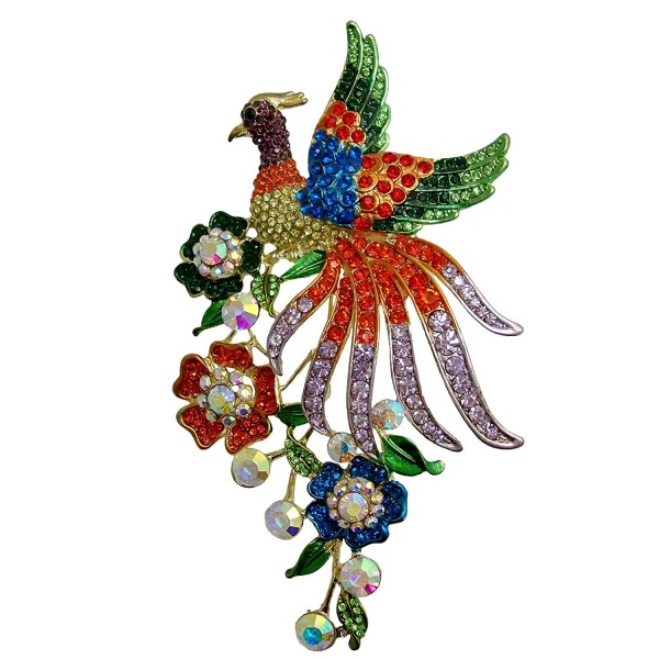 TTjewelry Fashion Colorful Peacock Brooch Pin with Flower Austrian Crystal Pendant - Multi-color - CV1267HJGV5