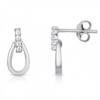 Sterling Silver & CZ Rhodium Plated Small Stud Earrings w Oval Hoops - CI184RUTN77