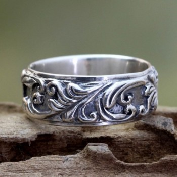 NOVICA Sterling Silver Flourishing Foliage in Women's Band Rings