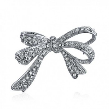 Bling Jewelry Tone Clear CZ Pave Ribbon Bow Brooch Pin Silver Plated - C511FXOY87B