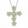 Sterling Silver with 14kt Yellow Gold Plated Accents Plumeria Cross Pendant Necklace- 16+2" Extender - C5113ZN8O8B