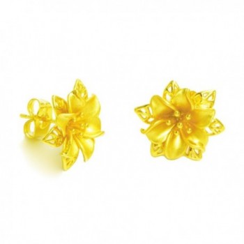 LHS Royal Golden Flower Earrings Women 24k Yellow Gold Plated Wedding Party Birthday Gift - CM12NRPZTFY