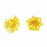 LHS Royal Golden Flower Earrings Women 24k Yellow Gold Plated Wedding Party Birthday Gift - CM12NRPZTFY