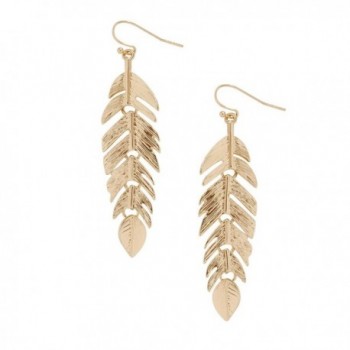 Humble Chic Floating Feathers Dangle Earrings - Long Hanging Metal Link Leaf Drops - Gold-Tone - CM11RY2DIAR