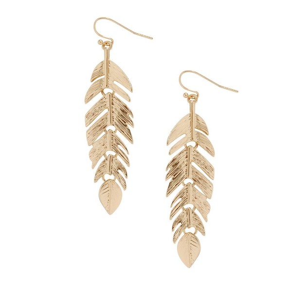 Humble Chic Floating Feathers Dangle Earrings - Long Hanging Metal Link Leaf Drops - Gold-Tone - CM11RY2DIAR