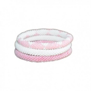 Pink and White Handmade Beaded Bracelets Set-Seed Beads-Nepal- BS511 - C511X9TL9OR