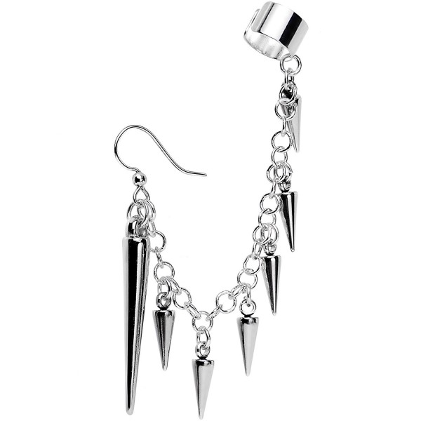 Body Candy Handcrafted Silver Plated Studded Spike Fish Hook Earring to Ear Cuff Chain Set - C712E9UU6NJ
