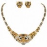 EVER FAITH Gold-Tone Austrian Crystal Black Enamel Big Tiger Head Necklace Stud Earrings Set Brown - CQ129UGIT7R