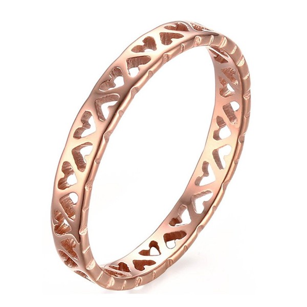 Stainless Steel Tiny Hollow Hearts Band Ring-3mm Rose Gold-Size 5 - C4184C4NHWC