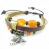 KONOV Womens Leather Agate Bracelet- Dragonfly Charm- 18-23cm Adjustable- Brown Silver - CR128RV0GGX