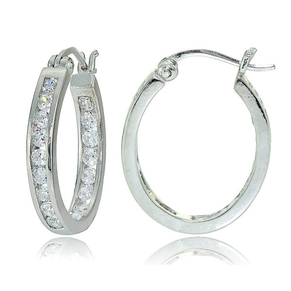 Sterling Silver Cubic Zirconia Channel-Set Inside-Out Oval Hoop Earrings - Sterling Silver - CI12MXJVS68