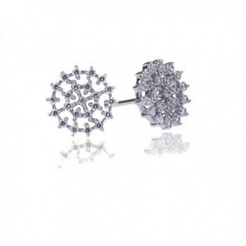 Rhodium Plated Sterling Silver Round CZ Setting Abstract Flower Stud Earrings - C311F9XUKM3