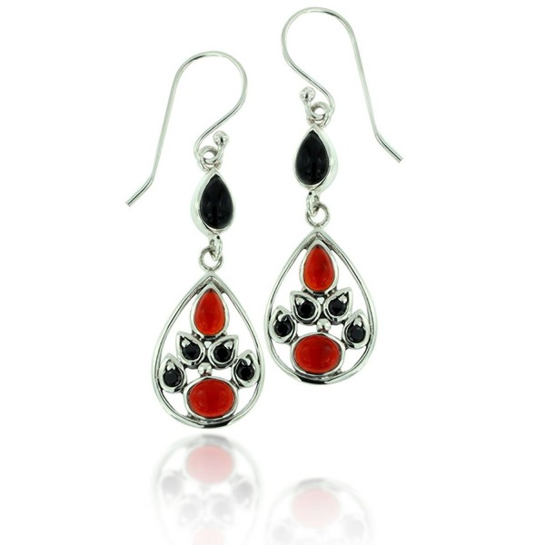 Oxidized Sterling Carnelian Gemstone Earrings - Red Carnelian - CO11LBFT141