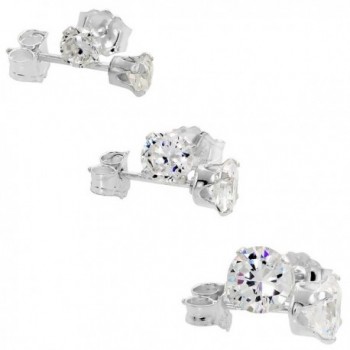 3 Pair Set Sterling Silver Cubic Zirconia Earrings Studs 3- 4 and 5mm - CS115M98Z5X