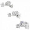 3 Pair Set Sterling Silver Cubic Zirconia Earrings Studs 3- 4 and 5mm - CS115M98Z5X